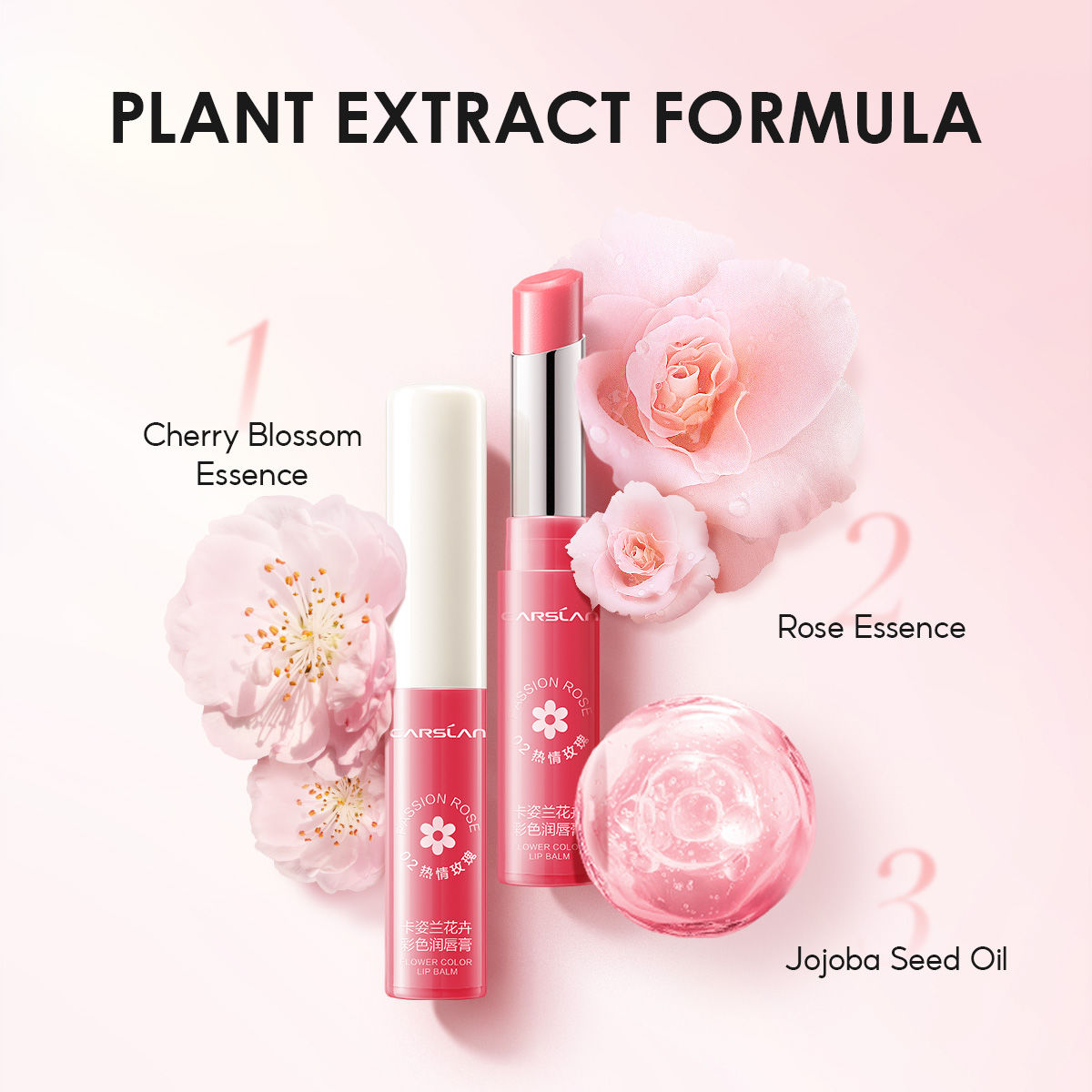 Carslan Rose Moisturizing Lipstick Nutritious Lip Balm - Longlasting Repair Dry Chapped Lip