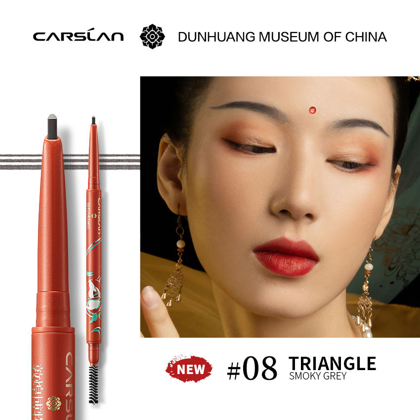 CARSLAN Eyebrow Pencil Small Triangle Tip Ultra Tinted Eyebrows Fine Precision Brow Pencil Dual-Sided Makeup with Brow Brush (GR08 smoky gray), 1Count