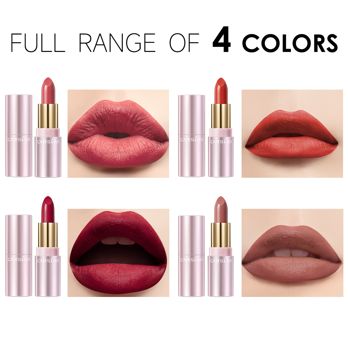 CARSLAN Creamy Lipstick Set, Highly Pigmented and Creamy Finish Lip Makeup, Moisturizing Semi-Matte Lipstick, Lip Makeup Kit Gift Sets for Women Girls