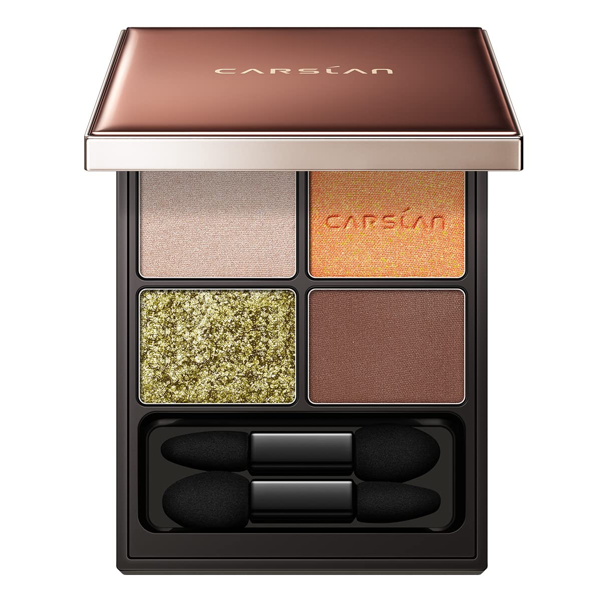 CARSLAN 4 Color Eyeshadow Palette with Dual Ended Applicator Brush, Long Lasting Waterproof Velvety Pigmented Mirrored Eyeshadow Makeup