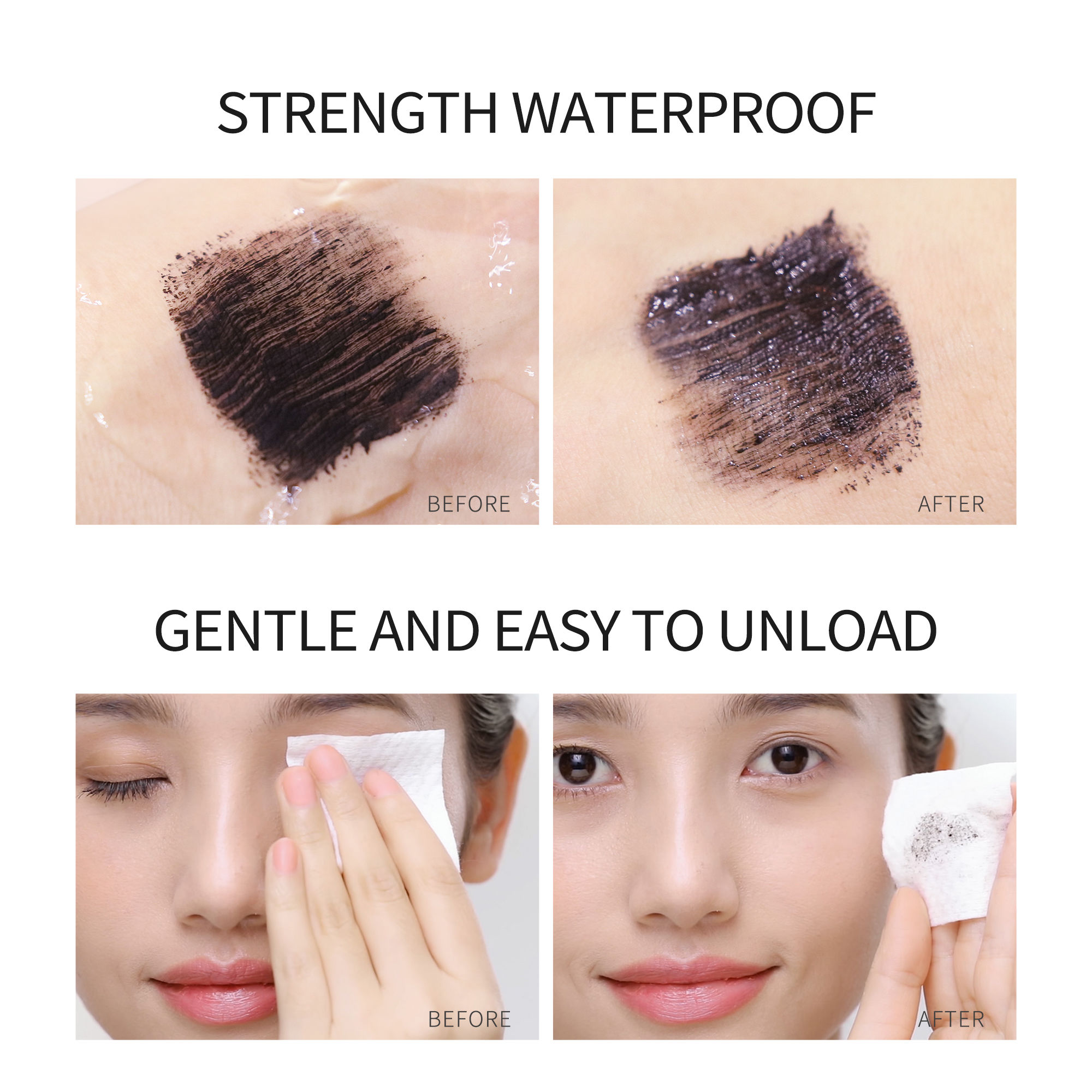 CARSLAN 2PCS Mascara Liquid Volumizing Lash Washable Long Wear Mascara Waterproof Eyeliner Build Big Bad Eye Makeup, No Clump, Smudgeproof, Very Black