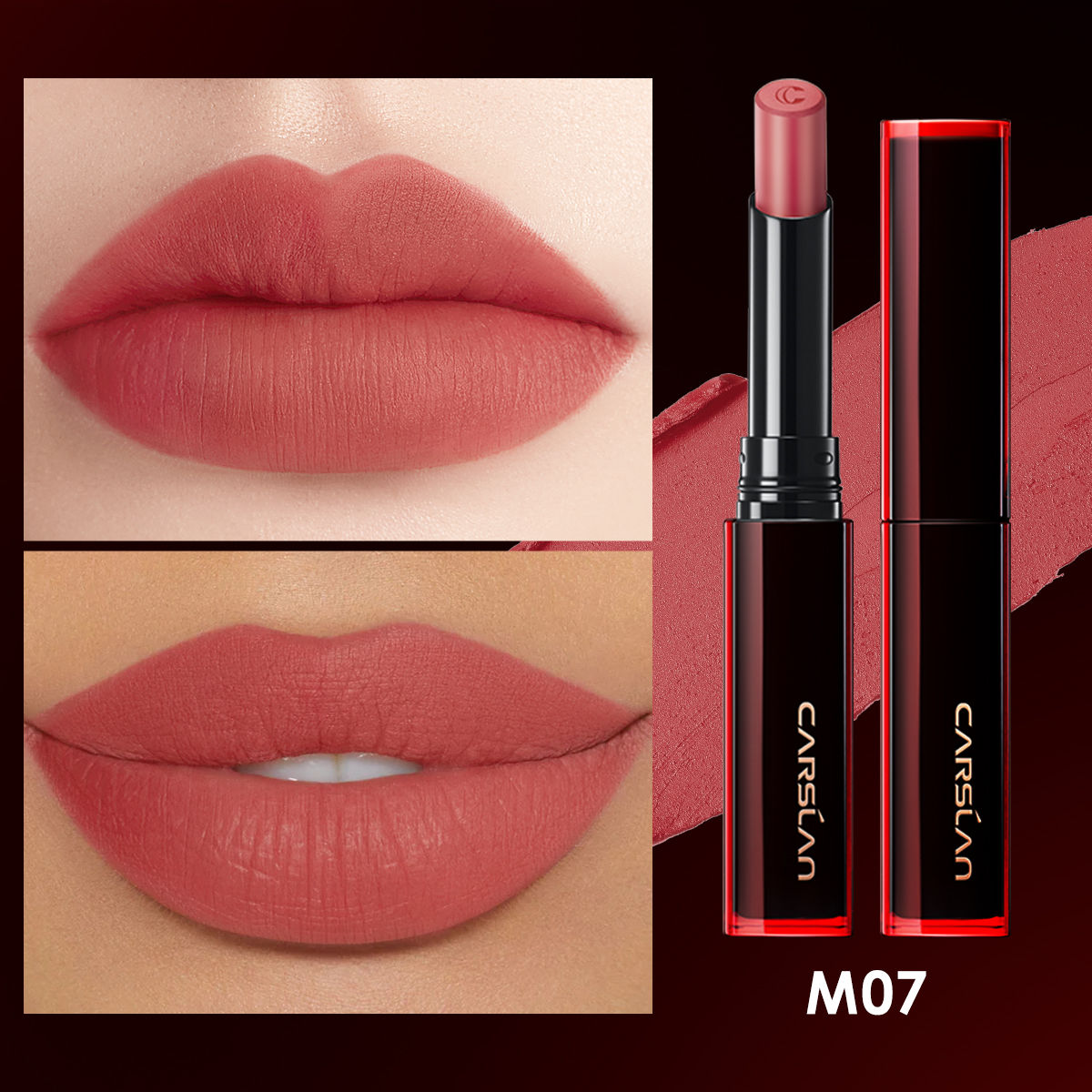 CARSLAN Light Cream Longwear Lipstick, 12H Longlasting Matte Lipstick, High Impact Lip color with Moisturizing Formula with Vitamin E,0.06 Oz