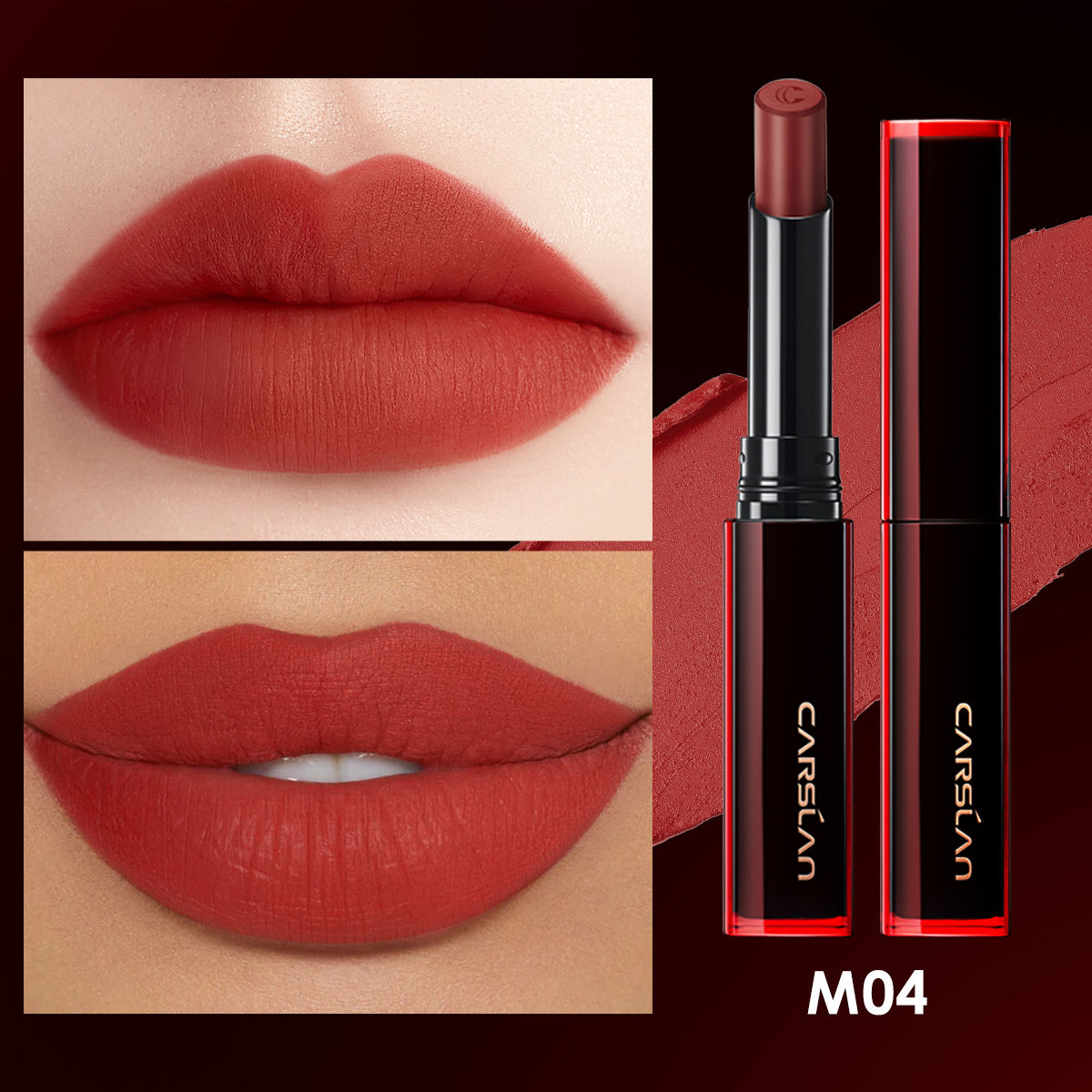 CARSLAN Light Cream Longwear Lipstick, 12H Longlasting Matte Lipstick, High Impact Lip color with Moisturizing Formula with Vitamin E,0.06 Oz
