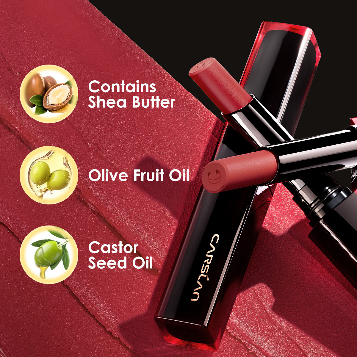 CARSLAN Light Cream Longwear Lipstick, 12H Longlasting Matte Lipstick, High Impact Lip color with Moisturizing Formula with Vitamin E,0.06 Oz