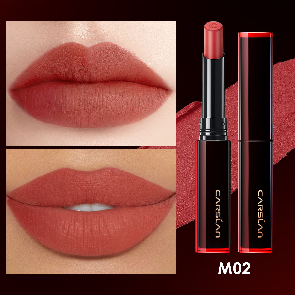 CARSLAN Light Cream Longwear Lipstick, 12H Longlasting Matte Lipstick, High Impact Lip color with Moisturizing Formula with Vitamin E,0.06 Oz