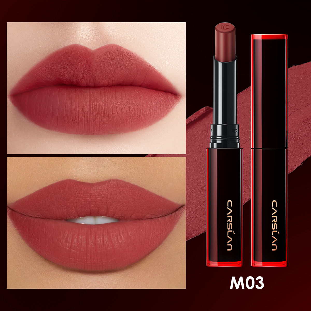 CARSLAN Light Cream Longwear Lipstick, 12H Longlasting Matte Lipstick, High Impact Lip color with Moisturizing Formula with Vitamin E,0.06 Oz
