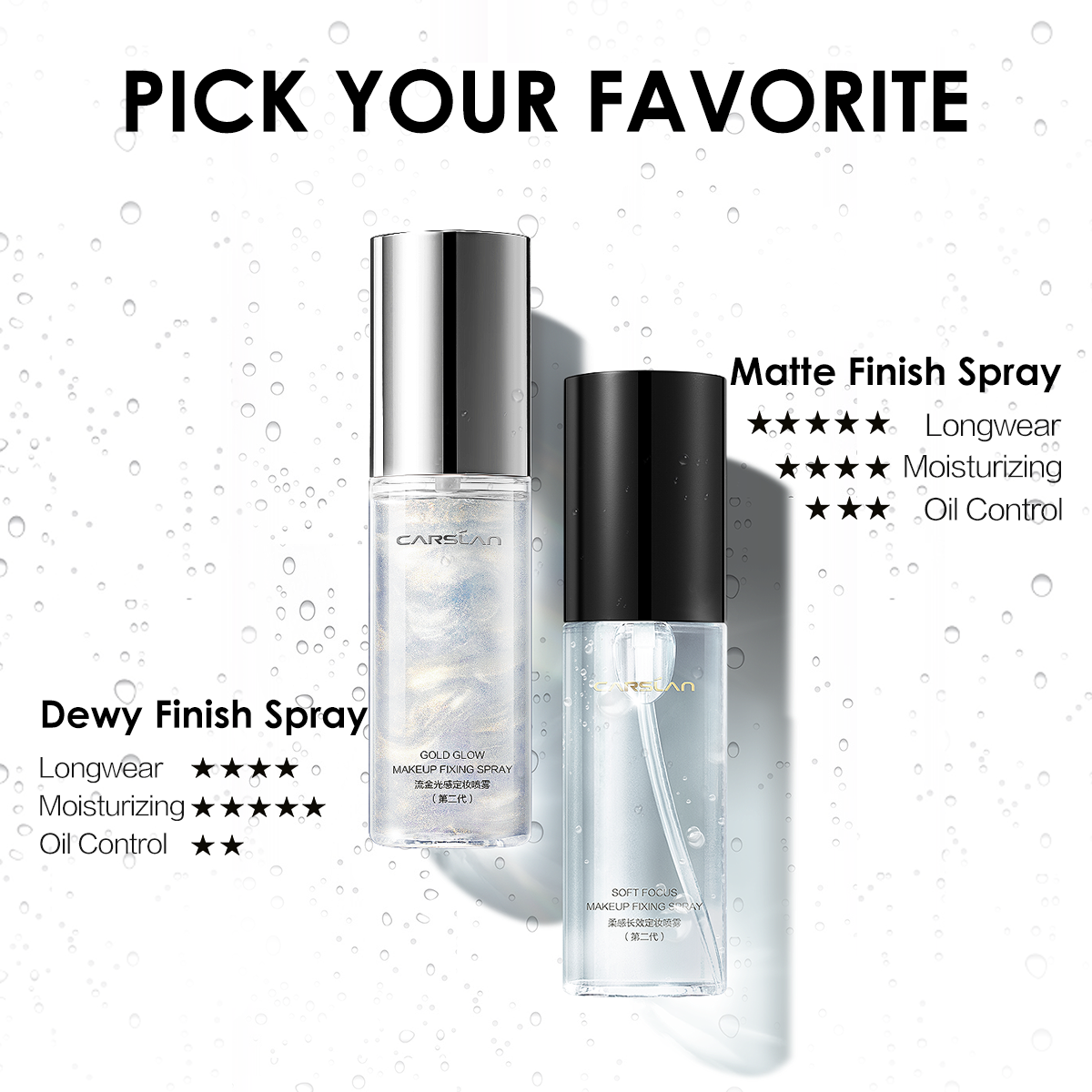 CARSLAN Dewy Setting Spray, 12h Long Lasting Makeup Finishing Spray, Oil control Face Primer Mist for All Skin, Cruelty-free Vegan Formula with Chamomile, 1.7 Fl Oz