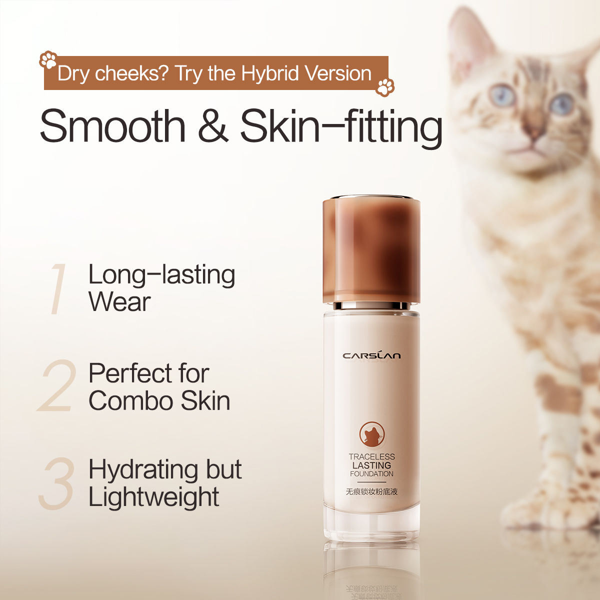 CARSLAN Traceless Lasting Foundation, 30g/1.05Oz