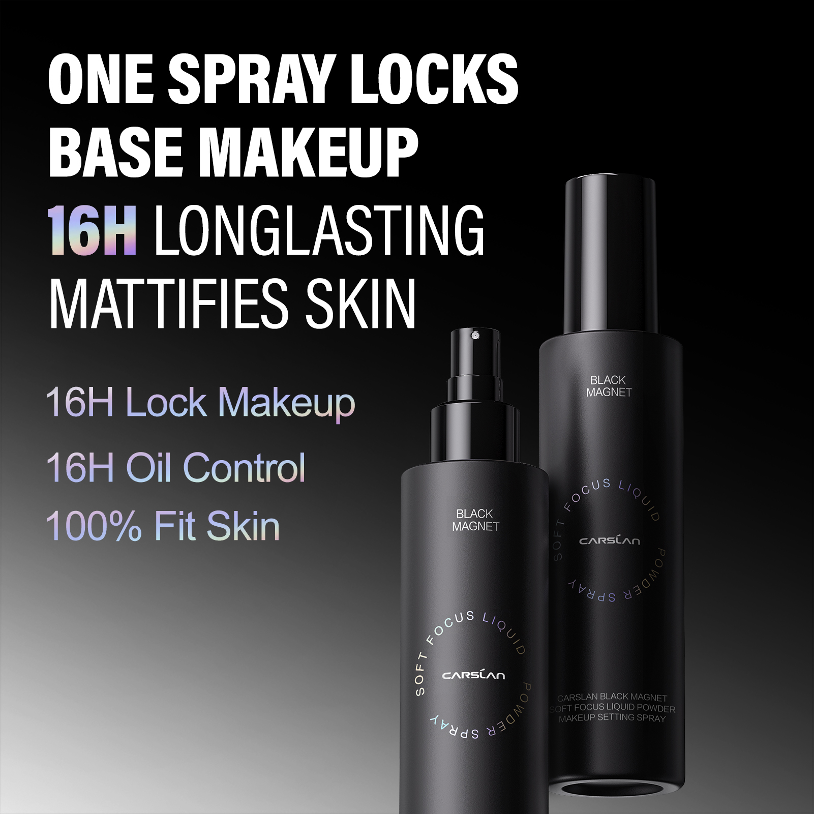[2.0]CARSLAN Black Magnet Soft Focus Powder+Liquid Powder Makeup Setting Spray, 24HLongglasting, Oil Control, Waterproof, Sweatproof, Poreless Summer Hot Sell All Day Matte Trio