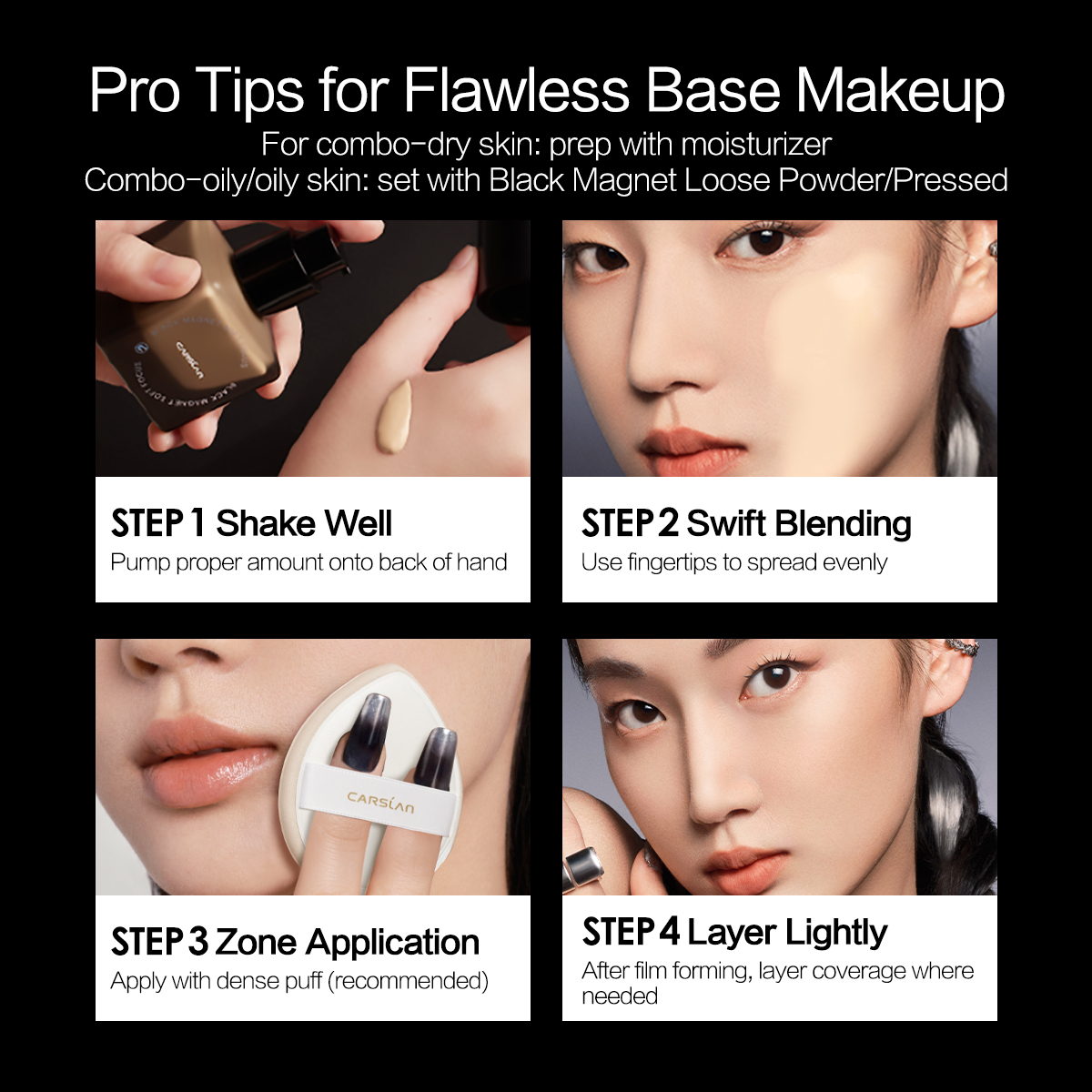 CARSLAN Black Magnet Foundation 24H Natural Blurring Flawless Coverage, 30g/1.02fl Oz