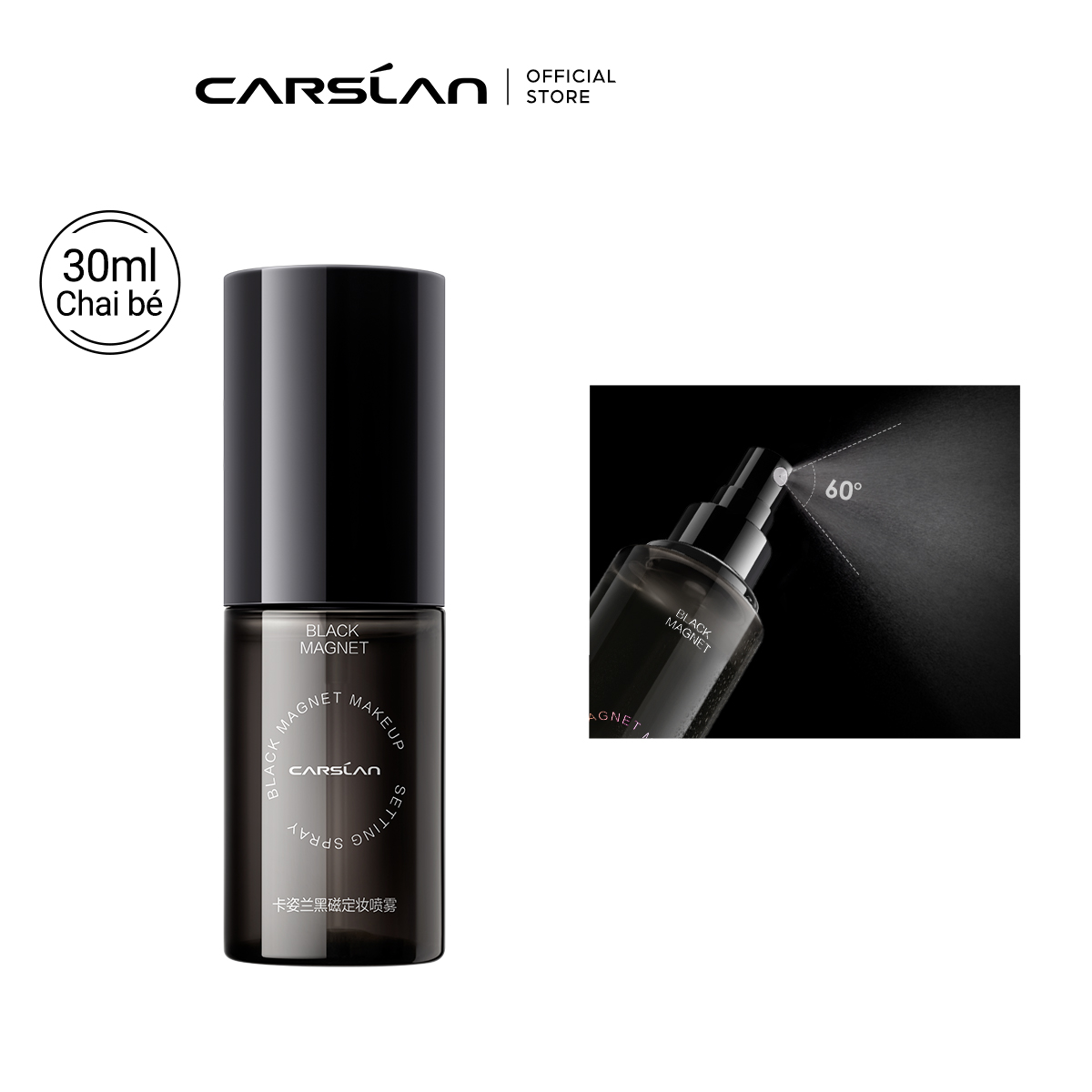 CARSLAN Black Magnet Soft Focus Liquid Powder Makeup Setting Spray, 100ml/3.4 Fl.Oz