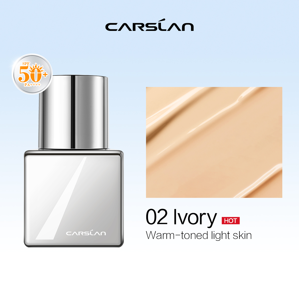 Carslan Foundation SPF50+ PA++++ Matte Lightweight Waterproof Sweat Resistant Long Lasting Makeup 24 Hours, 30ml/1.02fl Oz