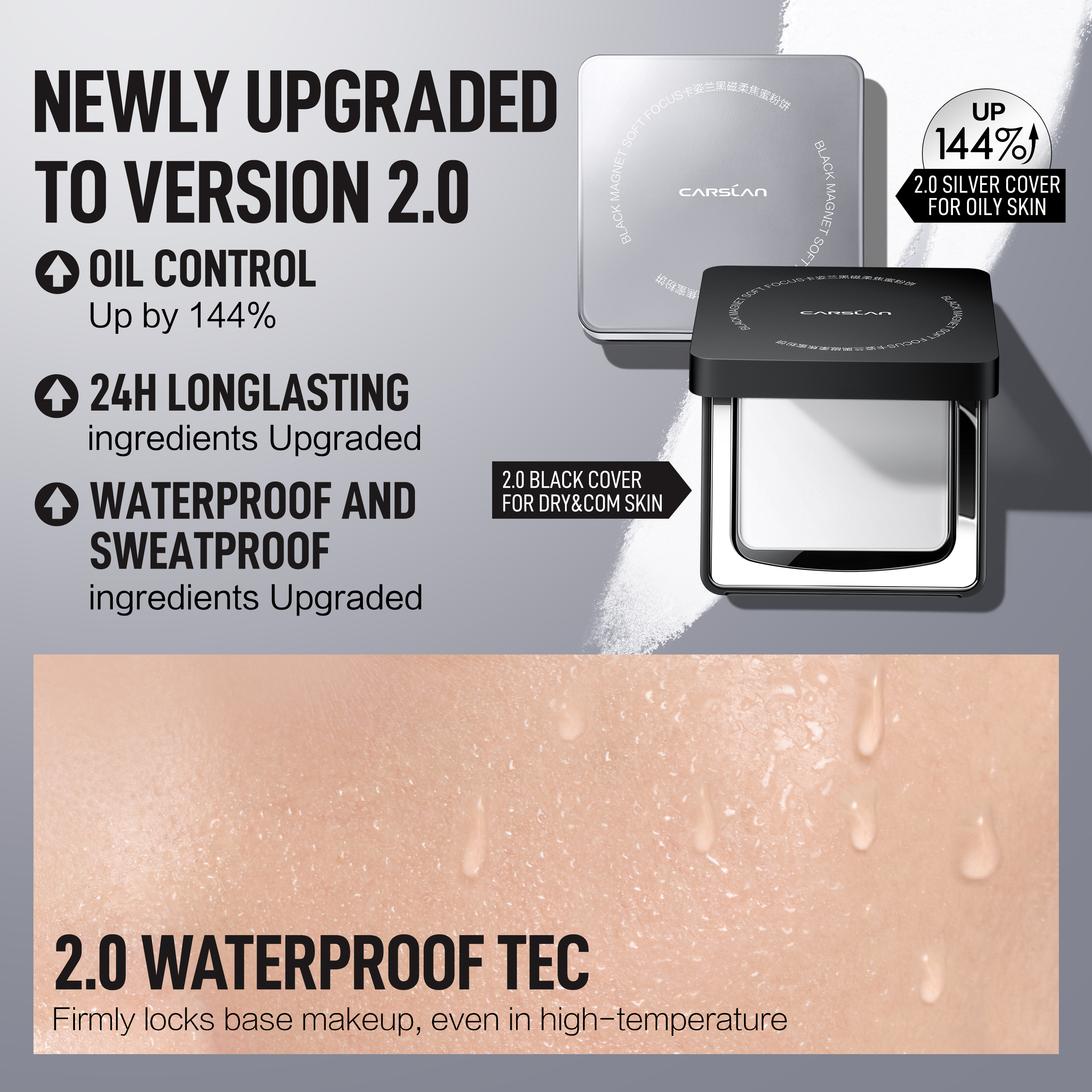 [2.0] CARSLAN Updated Version Black Magnet Loose setting & Pressed Setting Powder Duo Strong Oil Control Longlasting Waterproof Sweatproof Blurring Pores Matte  Flawless Finish