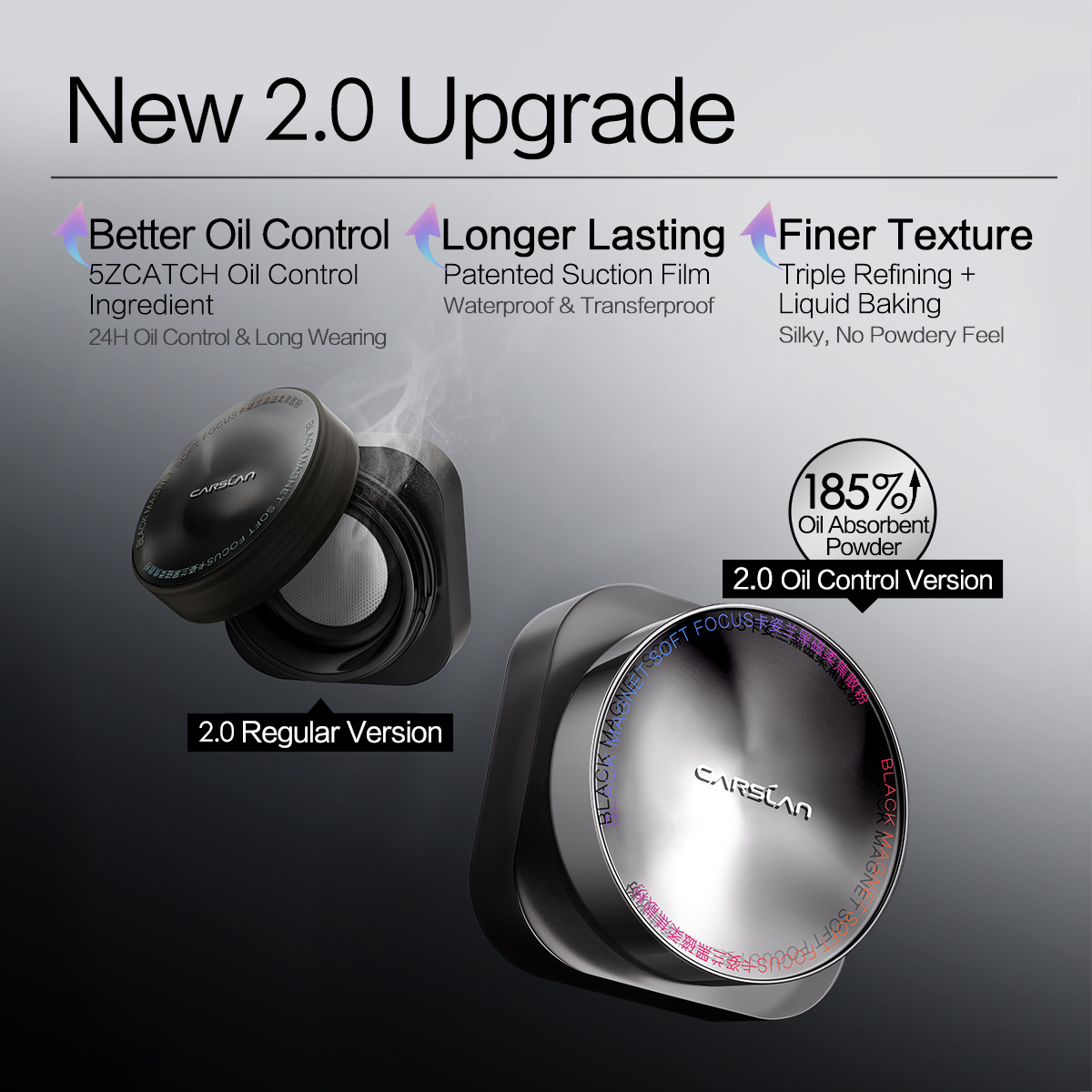 [2.0] CARSLAN Updated Version Black Magnet Loose setting & Pressed Setting Powder Duo Strong Oil Control Longlasting Waterproof Sweatproof Blurring Pores Matte  Flawless Finish