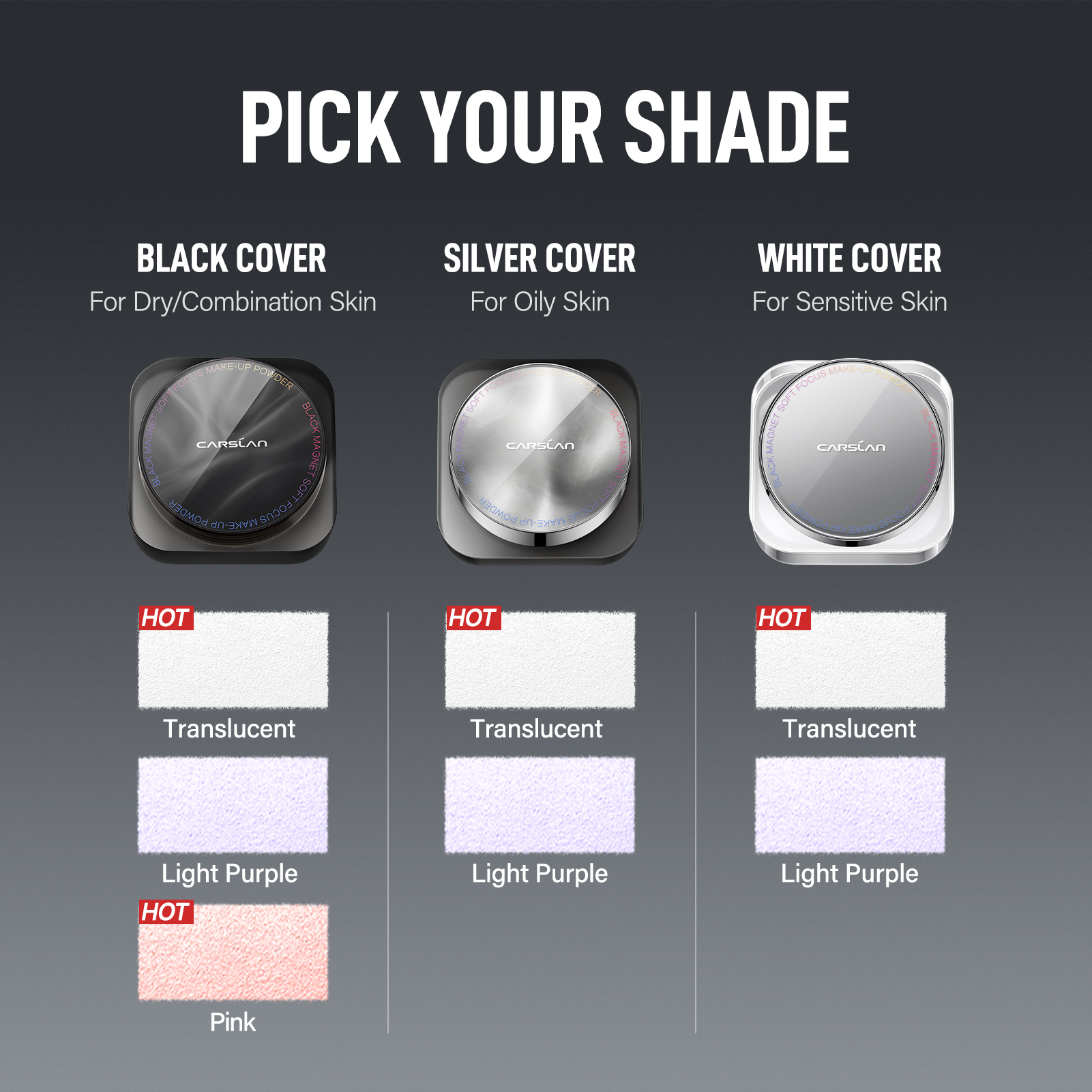 [2.0] CARSLAN Updated Version Black Magnet Loose setting & Pressed Setting Powder Duo Strong Oil Control Longlasting Waterproof Sweatproof Blurring Pores Matte  Flawless Finish