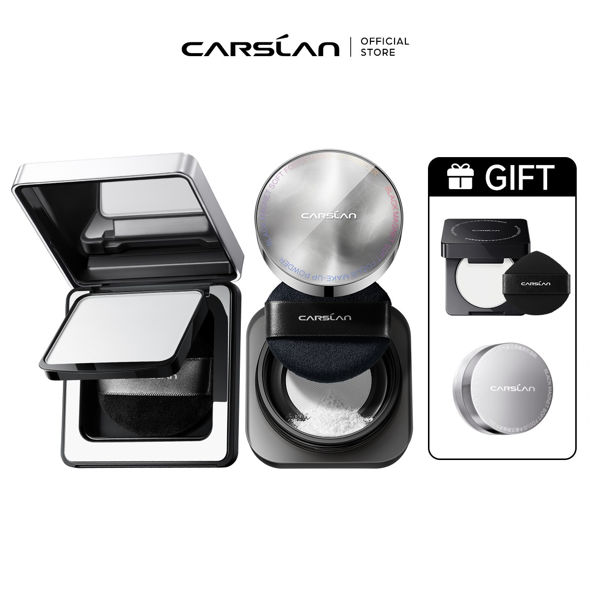 [2.0] CARSLAN Updated Version Black Magnet Loose setting & Pressed Setting Powder Duo Strong Oil Control Longlasting Waterproof Sweatproof Blurring Pores Matte  Flawless Finish