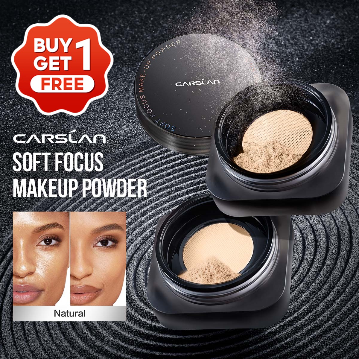 Buy 1 Get 1 Free | CARSLAN Soft Focus Loose Setting Powder, N01 Natural for Medium & Tan, Waterproof, Matte, Oil Control, Shine Free, Talc-Free Face Powder Makeup, 24H Longwear Finishing Powder, 8g/0.28Oz