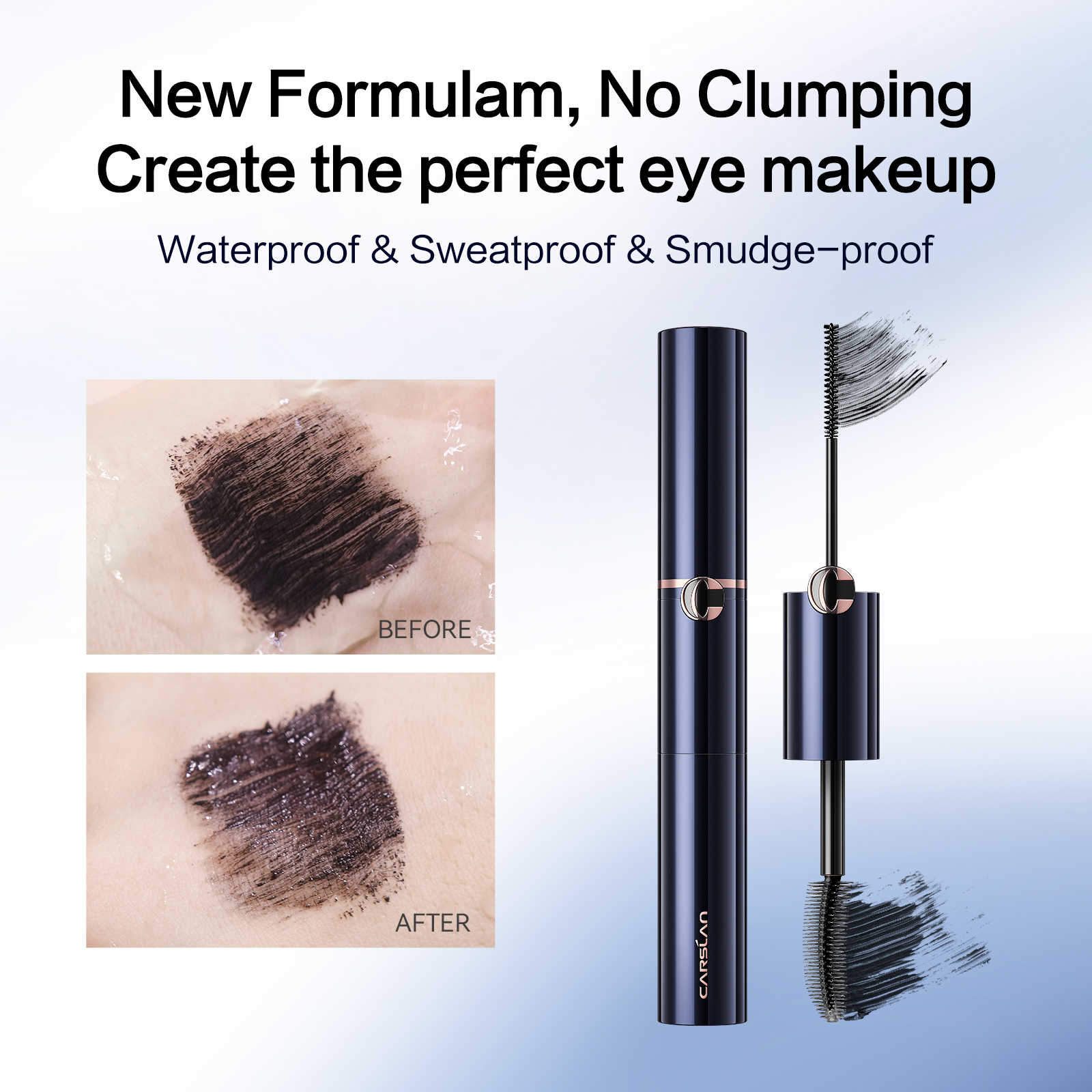 CARSLAN Double Extension Curling Mascara, Dual Brush Design for Lengthening &amp; Curling for All Lashes, Natural Volume, Quick-Dry Smudge-Proof All Day Wear, Black, 0.18 Fl Oz &amp; 0.16 Fl Oz