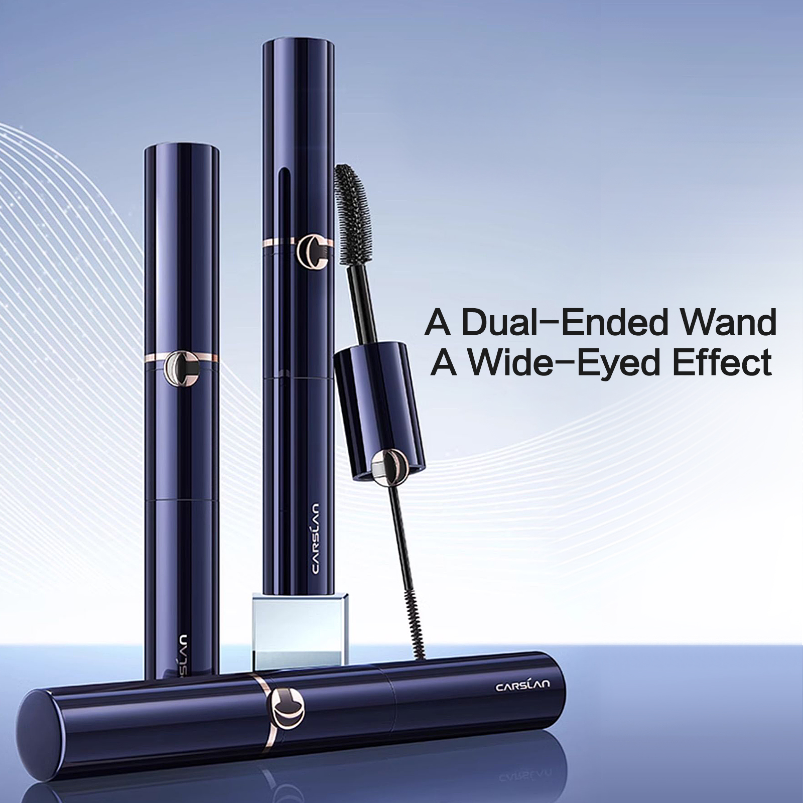 CARSLAN Double Extension Curling Mascara, Dual Brush Design for Lengthening &amp; Curling for All Lashes, Natural Volume, Quick-Dry Smudge-Proof All Day Wear, Black, 0.18 Fl Oz &amp; 0.16 Fl Oz