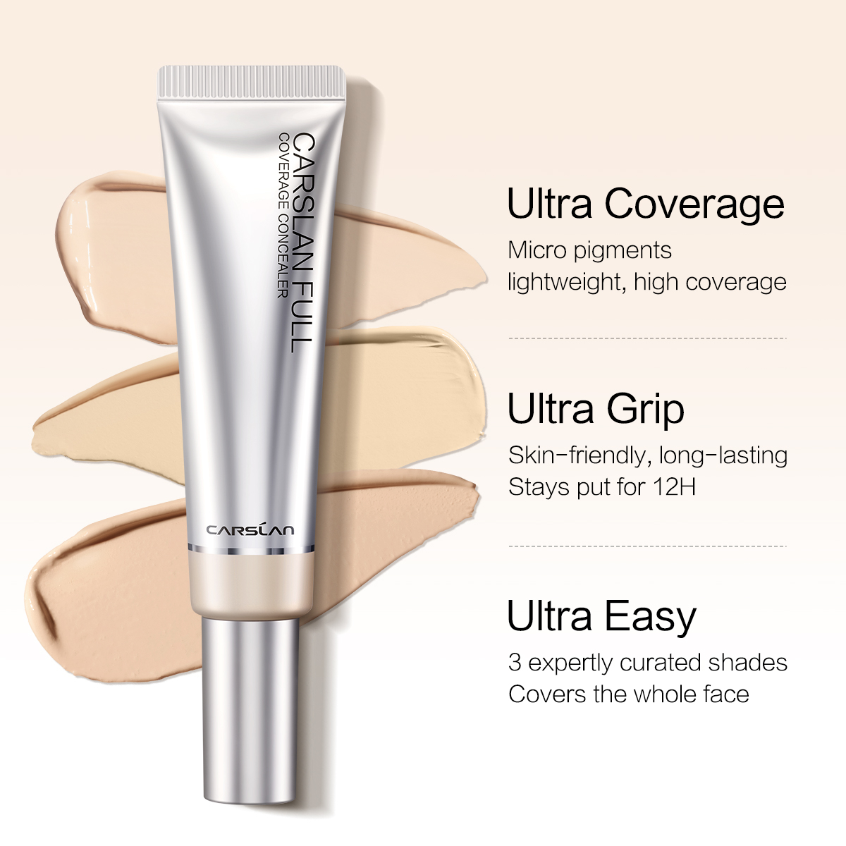 CARSLAN Full Coverage Concealer Lightweight High Coverage Flawless Makeup CoversBlemishes & Under-Eye Circles Dark Circles Redness Brightening