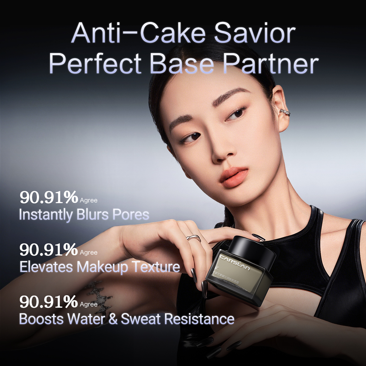 CARSLAN Black Magnetic Moisturizing Primer Cream, 35g + 10g Free Sample, Hydrating Makeup Base, Smooth Skin, Flawless Finish