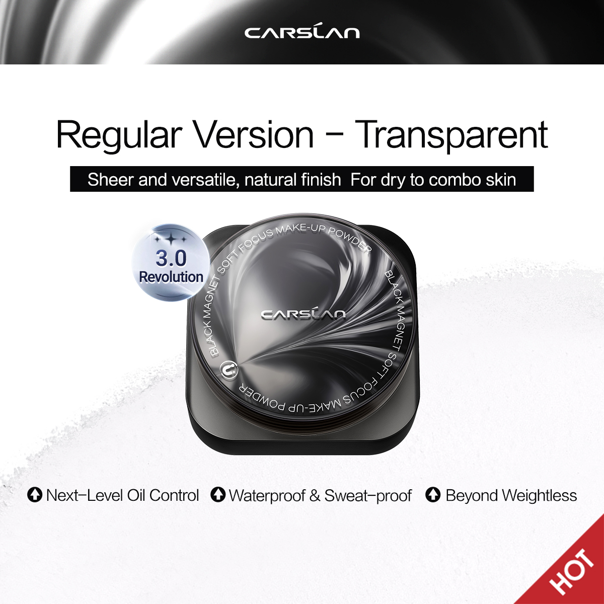 [3.0] [Denim Limited] CARSLAN Black Magnet Loose Powder, Next-Level Oil Control, Sweat-Proof, Smudge-Proof, Natural Matte Finish, No Caking, Perfect for Summer Commute, Pool Parties & All-Day Events