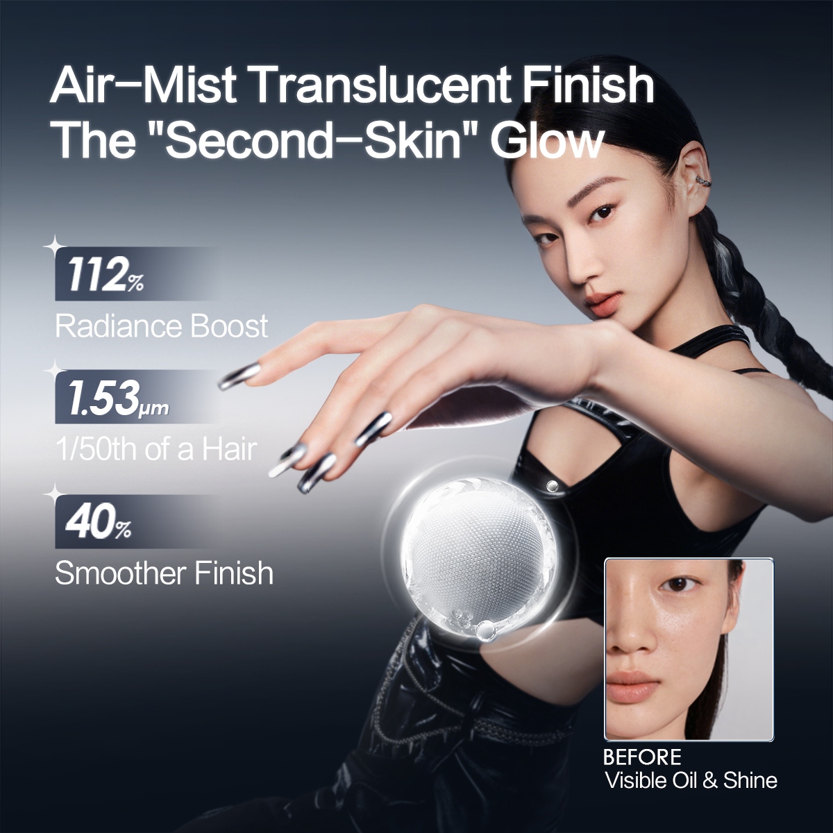 [3.0] [Denim Limited] CARSLAN Black Magnet Pressed Powder, With 1 Refill Included, Pinpoint Oil Control, Long-Lasting, Sweat-Proof, Portable Touch-Up, Non-Cakey Matte, Perfect for Summer Commute, Sports, Parties & All-Day Events