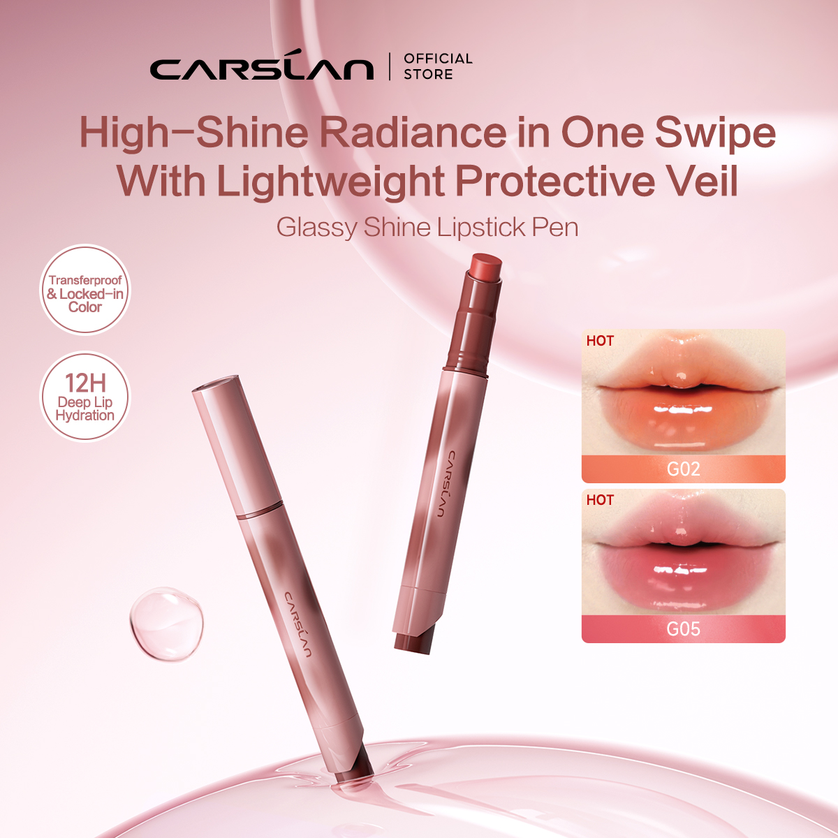 CARSLAN Glassy Shine Lipstick Pen, 3g/0.11oz