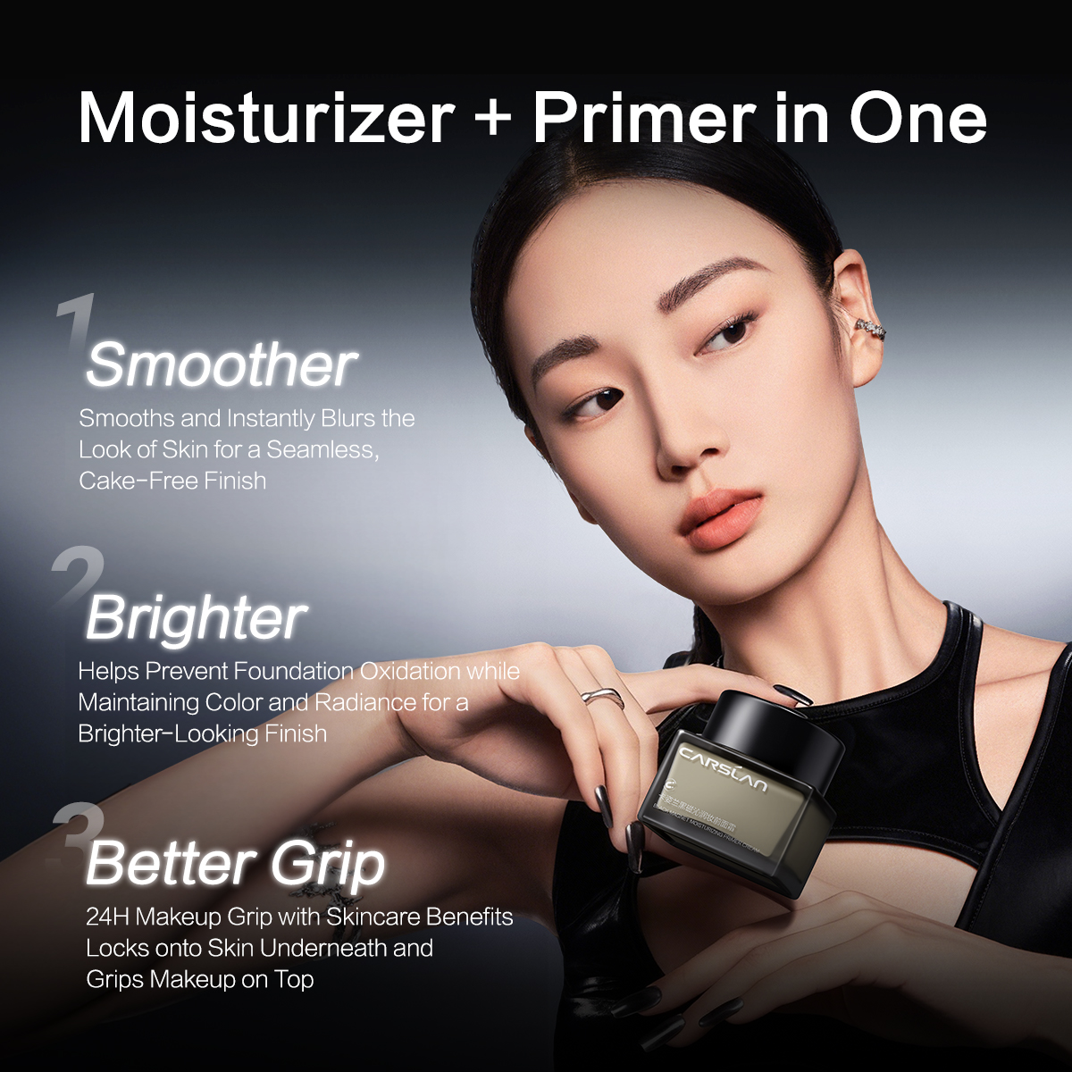 CARSLAN Black Magnetic Moisturizing Primer Cream, 35g + 10g Free Sample, Hydrating Makeup Base, Smooth Skin, Flawless Finish